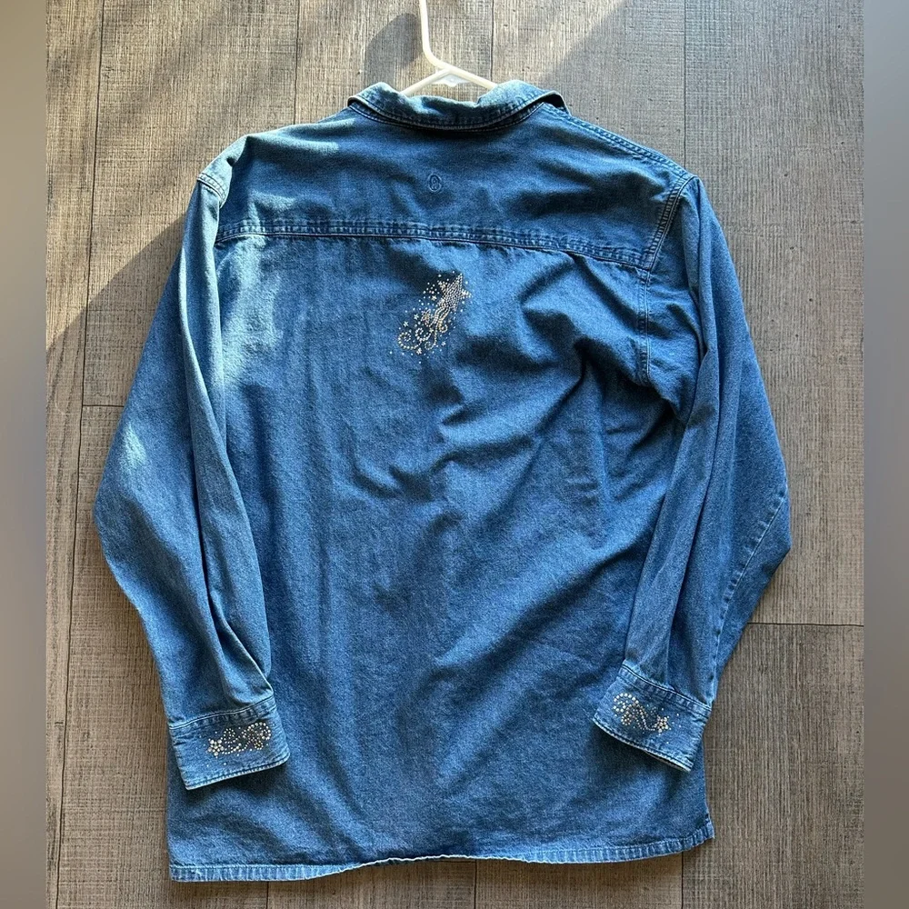 Vintage star bedazzled chambray top size L - Picture 6 of 8